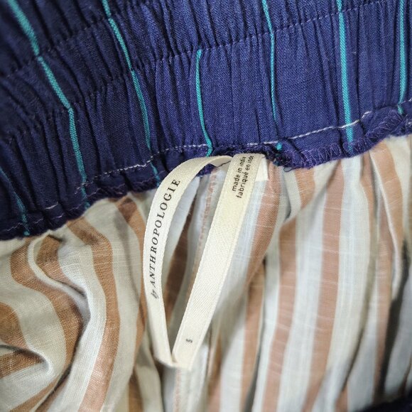 By Anthropologie Pants Women Small Gray Brown Striped Drawstring Waist Wide Leg - Picture 10 of 13